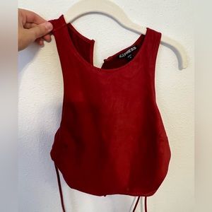 Velvet material. Dark red top.